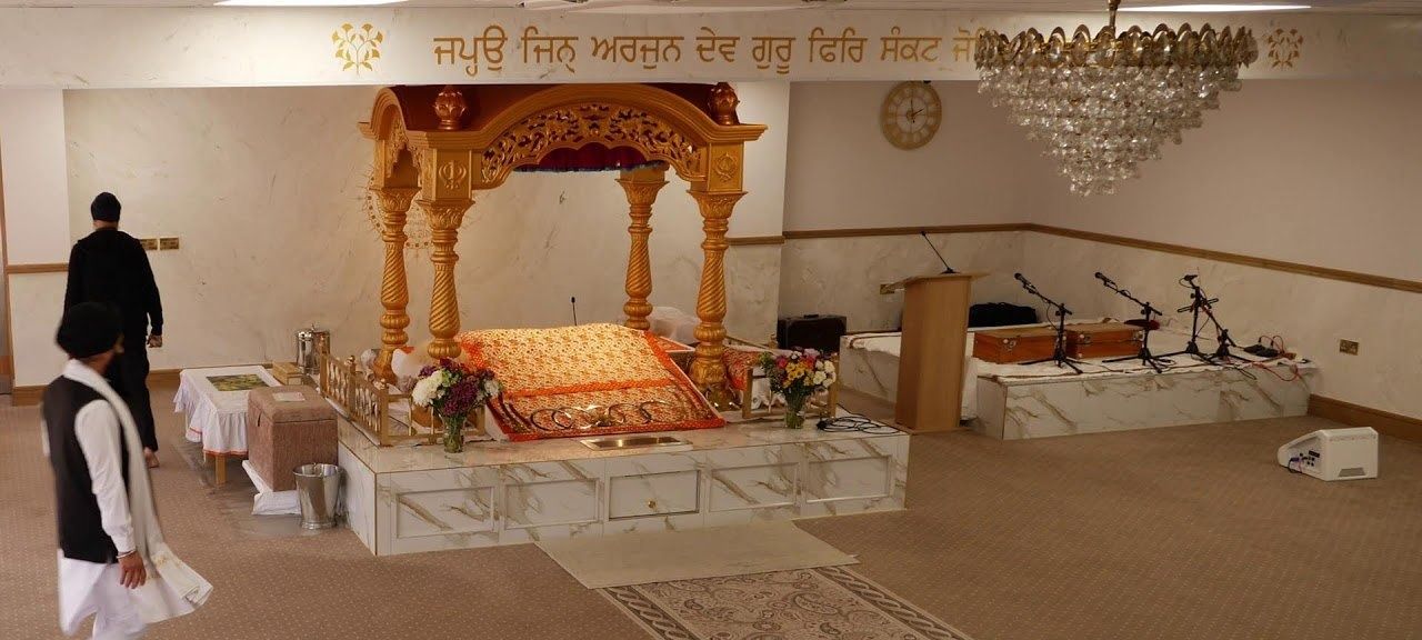 Darbar Sahib No 2 during the morning divan, with the Granthi Singh at the Palki Sahib